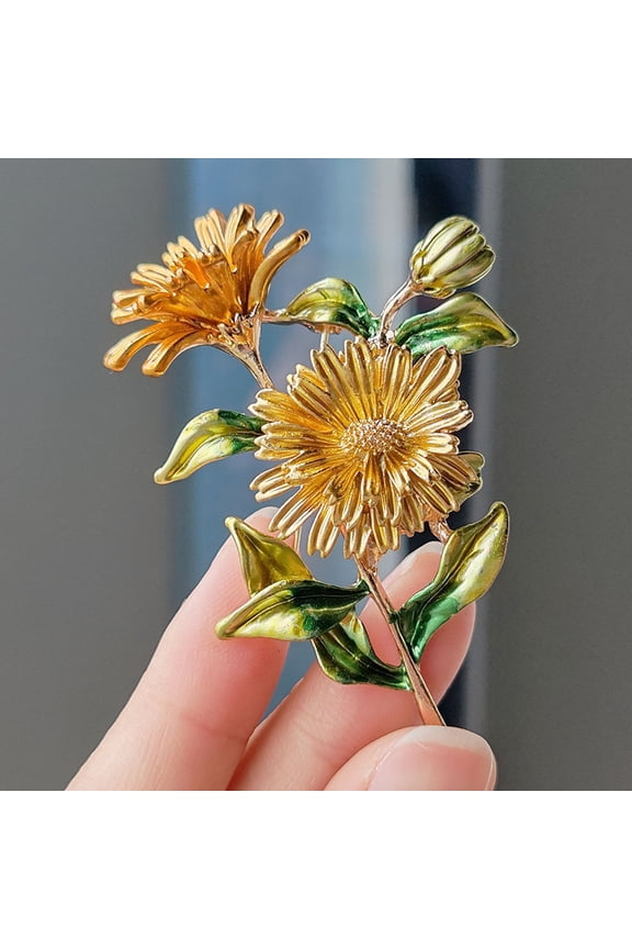Daisy Enamel Pins Alloy Brooch for Backpack Clothes Gold 65x45mm