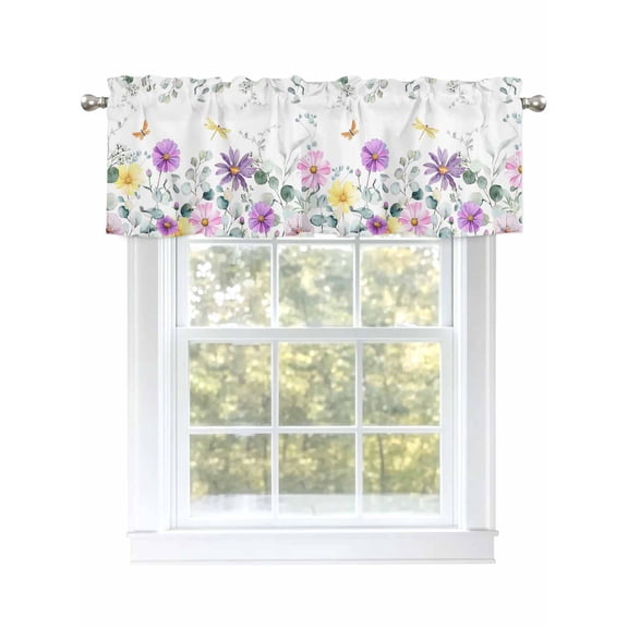 Daisy Eucalyptus Leaf Butterfly Animal Valances for Windows, Rod Pocket Kitchen Valance Curtains - Soft & Washable Small Window Treatment for Living Room,&nbsp;Bathroom, , 42x12 Inch, 1 Panel