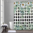 thumbnail image 1 of Daisy Eucalyptus Leaf Shower Curtain for Bathroom Decor, Summer Flower Black White Plaid Waterproof Fabric Shower Curtain, 72"x96" Set with 12 Hooks, 1 of 9