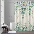 thumbnail image 1 of Daisy Eucalyptus Leaf Shower Curtain for Bathroom Decor, Summer Flower Farmhouse Linen Waterproof Fabric Shower Curtain, 66"x72" Set with 12 Hooks, 1 of 9