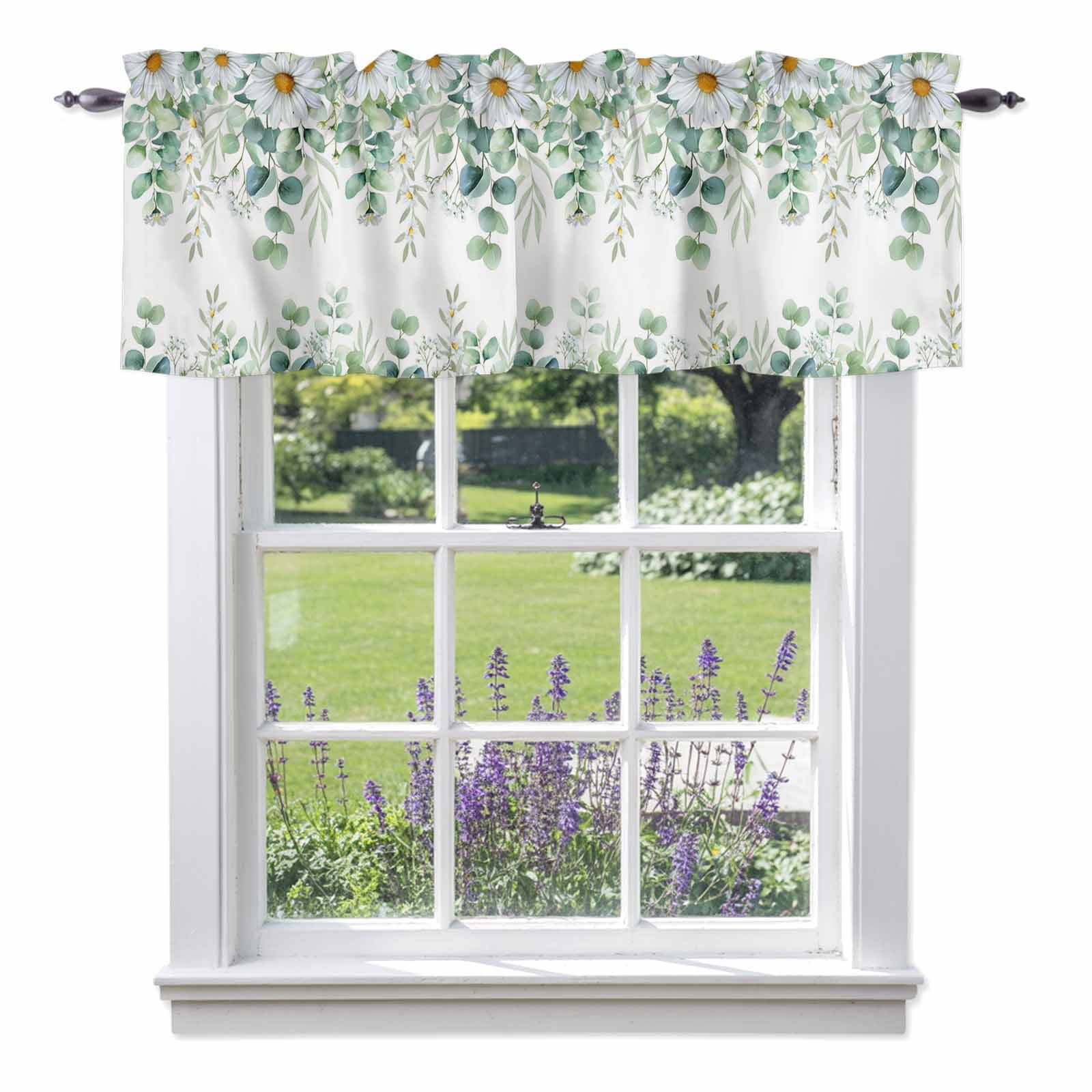 Daisy Eucalyptus Leaf Valance Curtain for Windows Summer Spring Flower ...