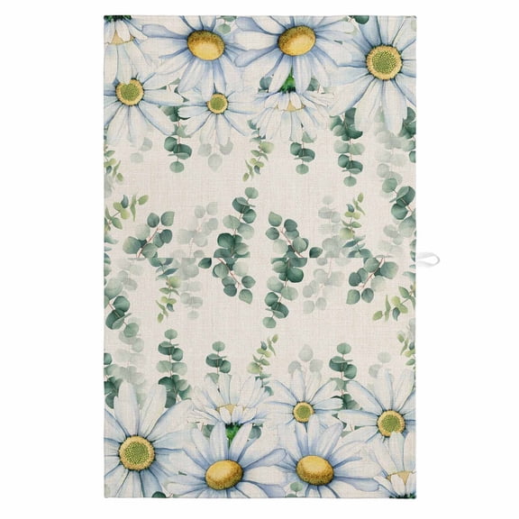 Daisy Eucalyptus Leaves 1 Pack Kitchen Towel, Water Absorbent Dish Towel, Rustic Weeping Botanical Linen Decorative Hand Towels - Quick Drying Cloth for Cooking Baking, 18x28 Inch