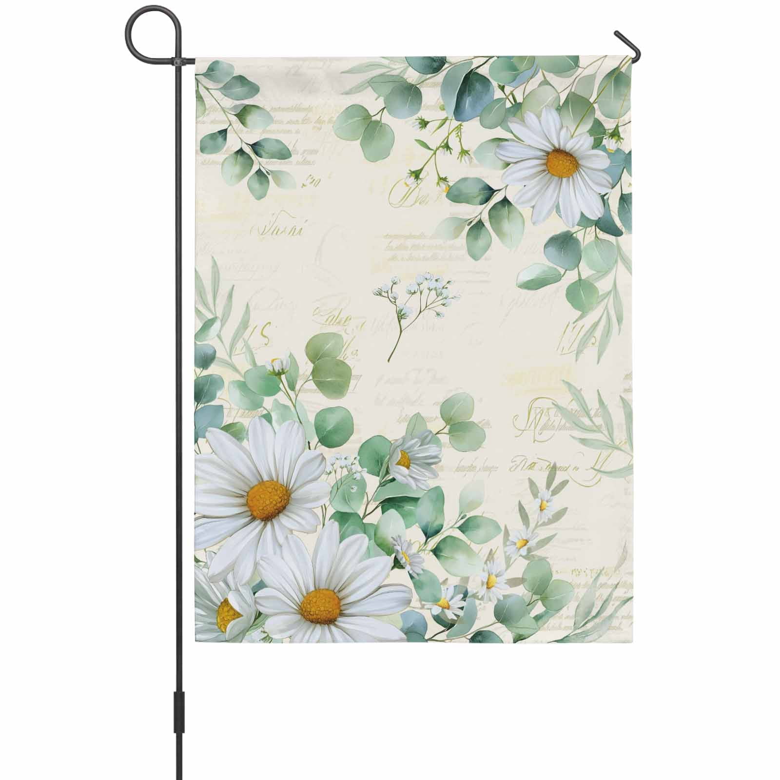 Daisy Eucalyptus Leaves House Flag 28 x 40 Inches, Floral Spring Vintage Countryside Weather Proof Outdoor Patio Flags Double Sided Small House Decoration for Yard Lawn Outside Home