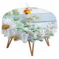 thumbnail image 1 of Daisy Eucalyptus Leaves Round Tablecloth 60 inches Blue Wood Grain Spring Countryside Waterproof Oil-Proof Table Cloth Round Table Cover for Holiday Party Picnic Dinner Decor Indoor and Outdoor Use, 1 of 9