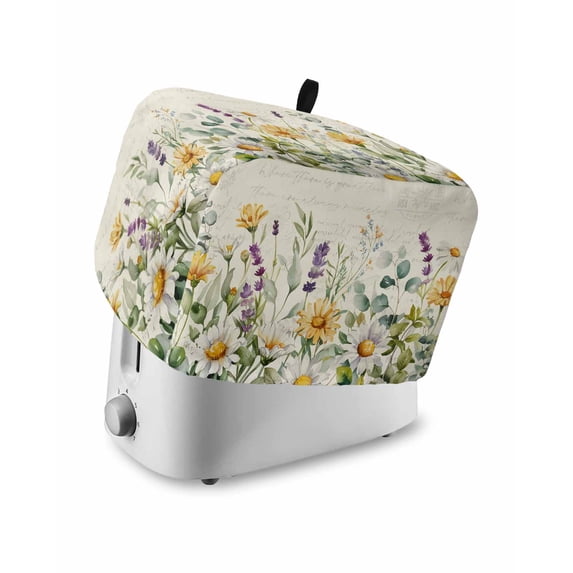 Daisy Eucalyptus Toaster Cover 2 Slice, Small Kitchen Appliance Covers, Vintage Beige Lavender Wildflowers Toaster Oven Cover with Loop, Bread Machine Cover Polyester Dust Cover Protection