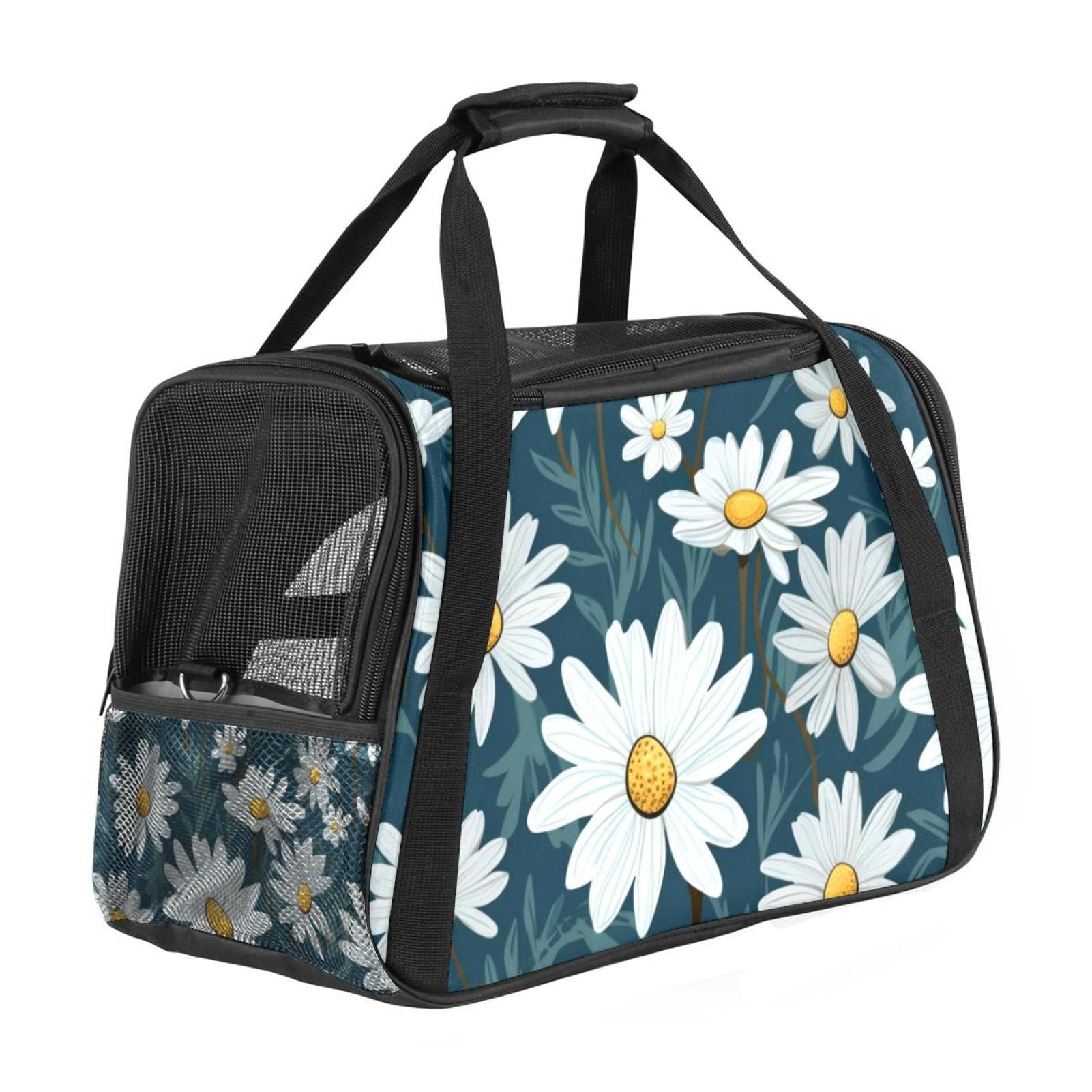 Daisy Fabric 900D Oxford Cloth Cat Carrier with Sherpa Base and Nylon bing Pet Travel Bag