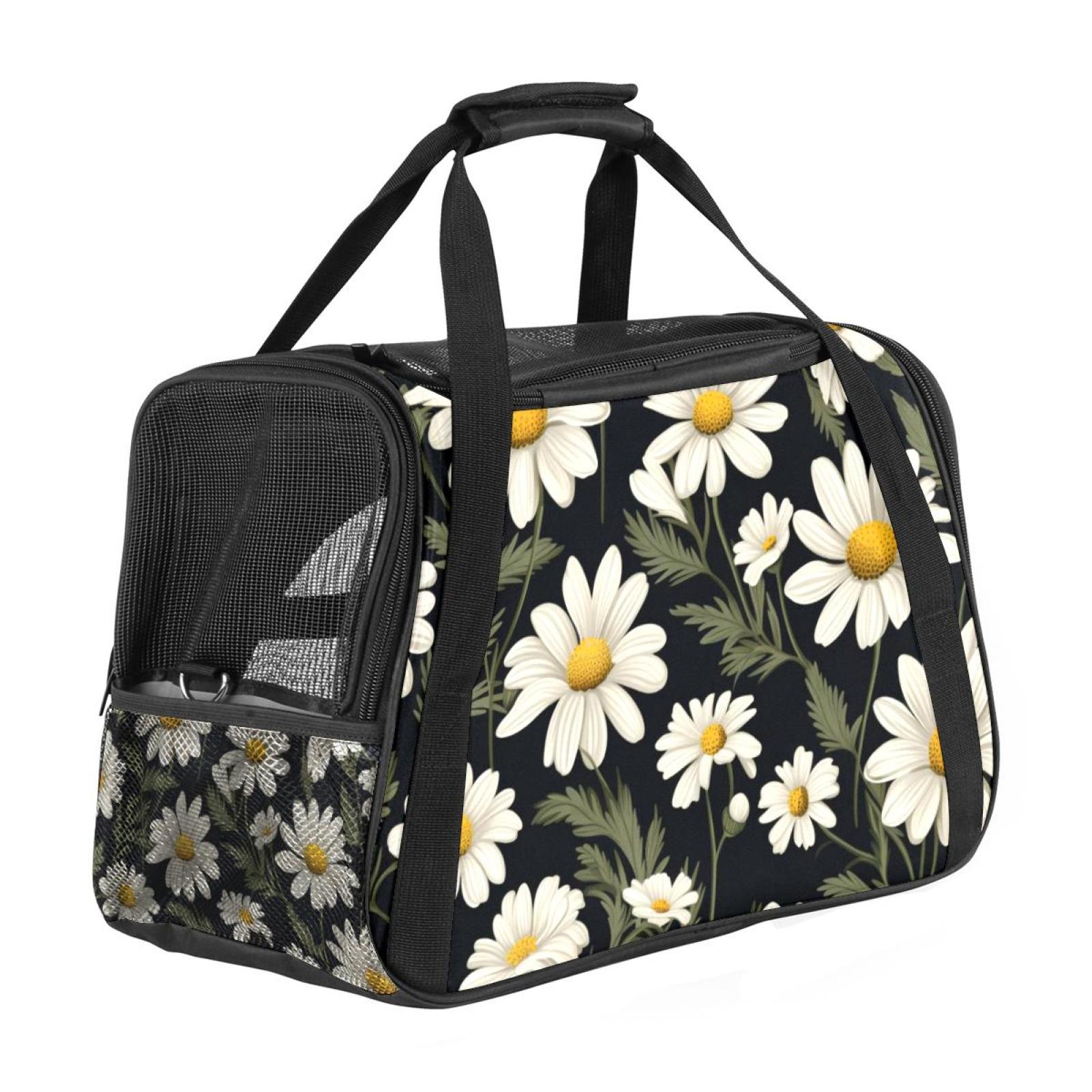 Daisy Fabric 900D Oxford Cloth Cat Carrier with Sherpa Base and Nylon bing Pet Travel Bag