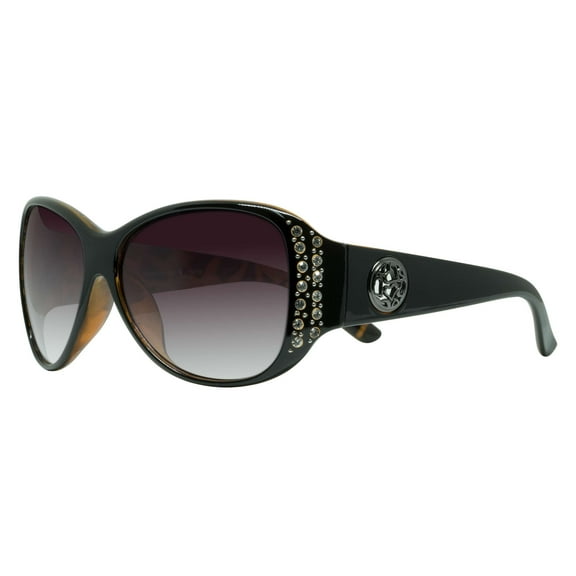 Piranha Eyewear Daisy Glossy Black And Gold Demi Frame Womens Sunglasses with Gradient Lens