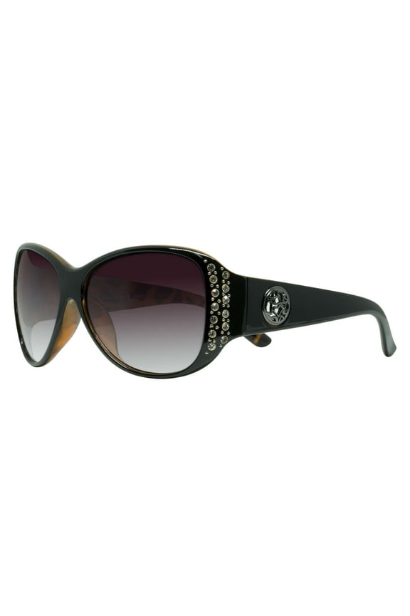 Eyewear Daisy Glossy Black And Gold Demi Frame Womens Sunglasses with Gradient Lens