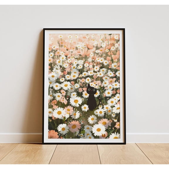 Daisy Field Cat Poster Home Decor #1927, 12x18 UNFRAMED