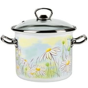 Daisy Fields Cylindrical Enamel Pot 5.5L ? Healthy Hypoallergenic Nonstick Pot ? Electric & Induction Safe Cookware