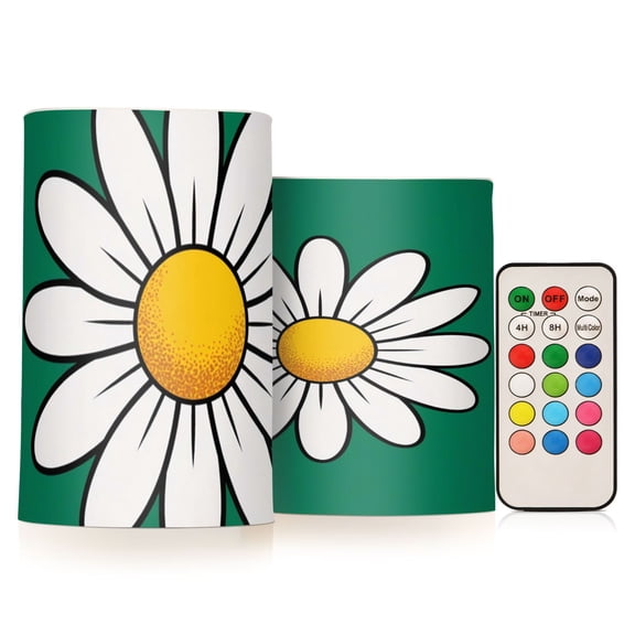 Daisy Flickering Flameless Candles Battery Operated with Remote Timer LED Pillar Candles Set of 2