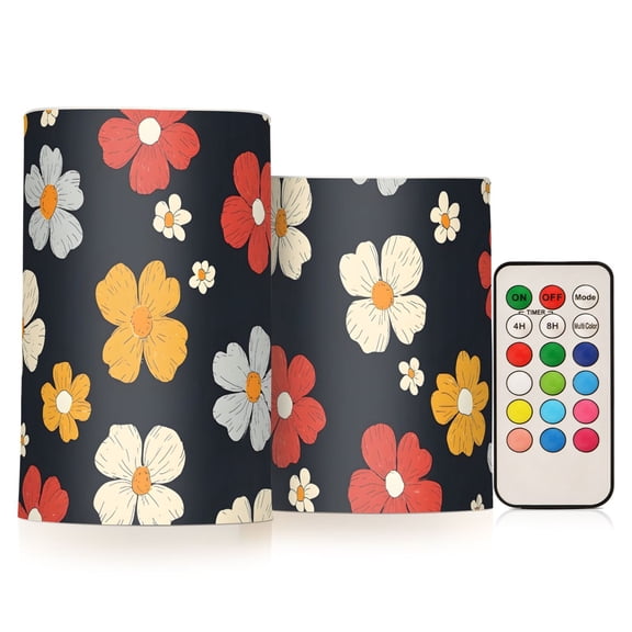 Daisy Flickering Flameless Candles Battery Operated with Remote Timer LED Pillar Candles Set of 2
