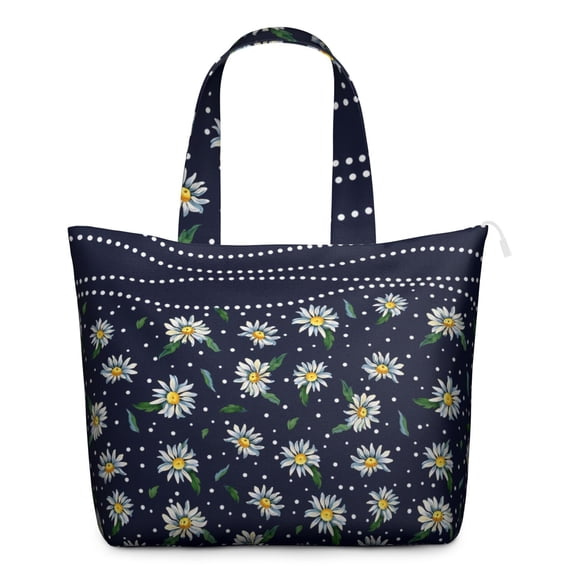 Daisy Floral Aesthetic Travel Tote - Durable Zippered Shoulder Bag with Interior Organization, Cute Boho Design for Women