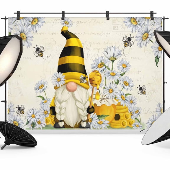 Daisy Floral Backdrop for Photoshoot, Photography Photo Studio Background Wall Backdrop, Vintage Rustic Bee Gnomes Flowers Back Drop Banner Panel for Portraits Wedding Live Streaming Decor 7x5Ft