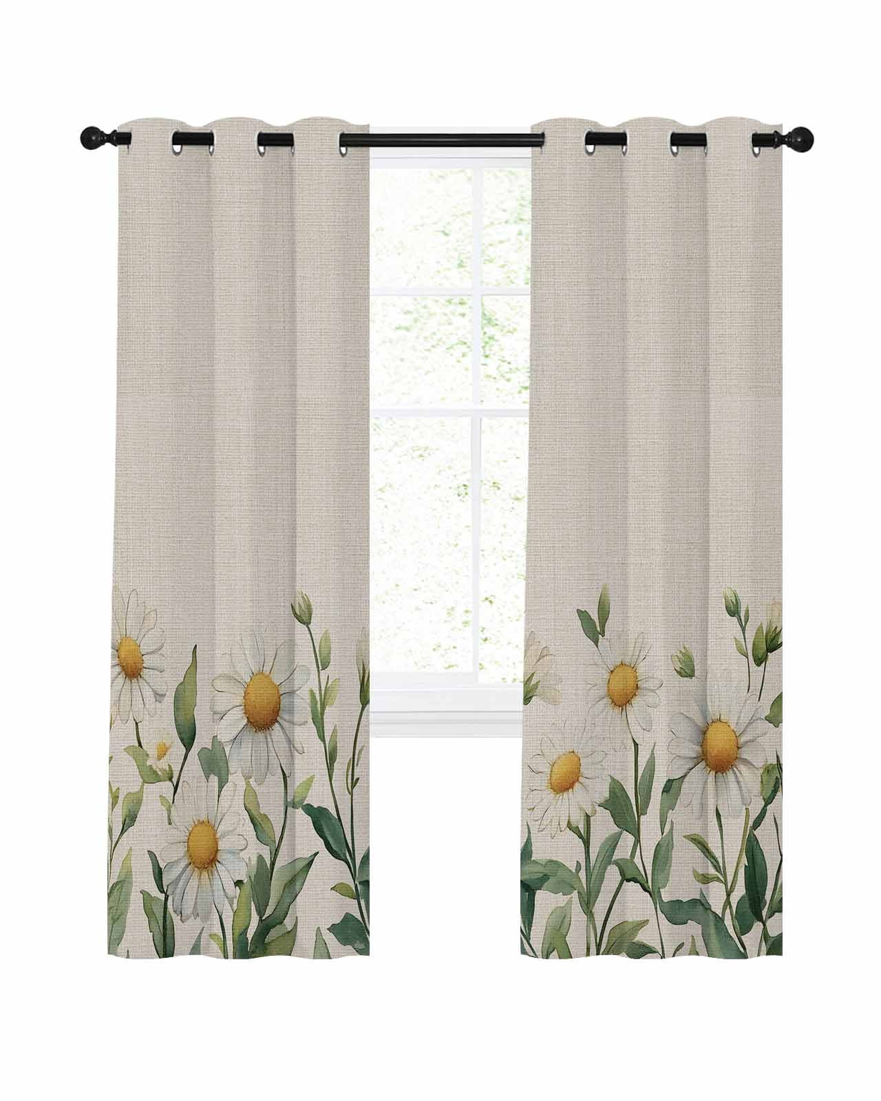 Daisy Floral Blackout Curtains 84 Inch Length Spring Flowers Leaf ...