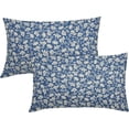 thumbnail image 1 of Daisy Floral Block Print Lumbar Pillow Covers 12X20 Inch Blue Beige Flowers Decorative Pillow Cases Set of 2 Farmhouse Home Decor Vintage Rustic Cute Throw Pillows for Sofa Couch Outdoor, 1 of 6