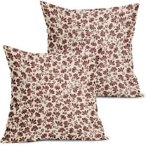 Daisy Floral Block Print Pillow Covers 20X20 Inch Burgundy Beige Flowers Decorative Square Pillow Cases Set of 2 Farmhouse Home Decor Vintage Rustic Cute Throw Pillows for Sofa Couch Outdoor