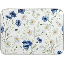 Daisy Floral Blue Dish Drying Mat for Kitchen Counter Microfiber Absorbent Dish Drainer Mat Small Kitchen Drying Rack Mat Heat Resistant Drying Pad for Counter 16 x 18