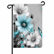 Daisy Floral Garden Flags for Outside Daisy Flower Butterfly Spring Nature Gray Double Sided Yard Flags Outdoor House Decoration, Small 28X40 Inch