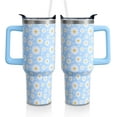 thumbnail image 1 of Stainless Steel 40oz Tumbler with Handle & Straw - Blue Daisy Floral Design, Gift-Ready Water Bottle for Women (1PC), 1 of 6