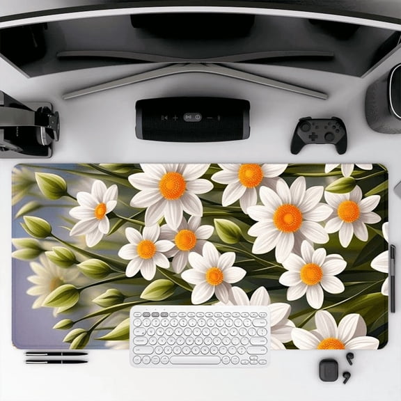 Daisy Flower Design Mouse Pad 35.4 x 15.8 inches Rubber Surface for Office Desk and Gaming