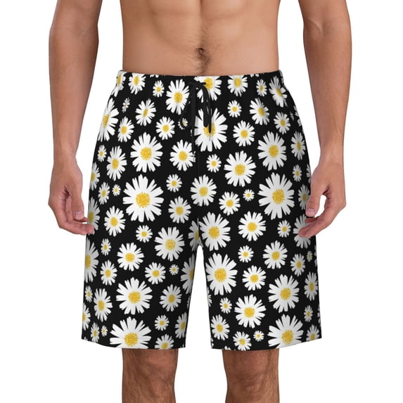 Daisy Floral Pattern Men'S Beach Pants Quick Dry Short Swim Trunks With With Pockets And Mesh Lining Swimwear Beach Bathing Shorts Small