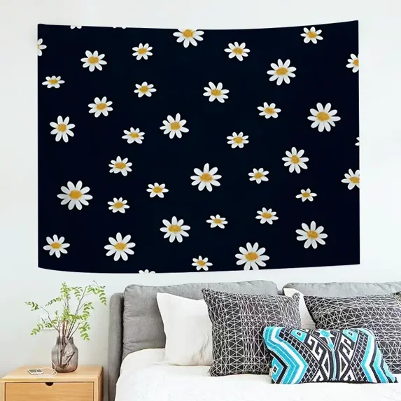 Daisy Floral Pattern Tapestry, 37" x 29" Boho Style Wall Hanging for Bedroom, Living Room, Dorm Decor