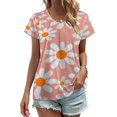 thumbnail image 1 of Daisy Floral Peach Pattern Women's Blouse Short Sleeve Women's Top T-Shirt Spring Summer Clothes, 1 of 7