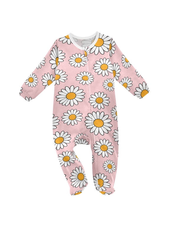 Daisy Floral Pink Baby Sleeper One-Piece Footies Newborn Roomper 9Months