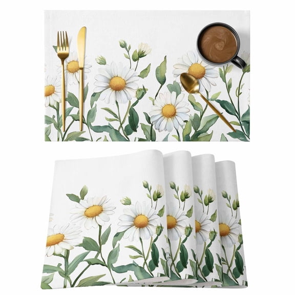 Daisy Floral Placemats Set of 1, Spring Flowers Leaf Non-Slip Place Mats Washable Table Mats for Kitchen Dining Table Decorations Indoor/Outdoor