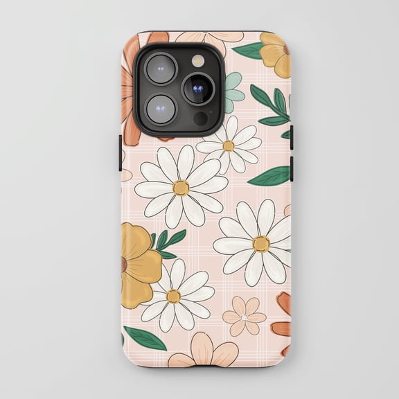 Daisy Floral Plaid For All iPhone Series Protective Phone Case Retro Cottagecore Aesthetic Pastel Pink Yellow
