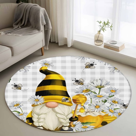 Bunny Easter Round Rug 8ft Washable Circle Rugs Non Slip Spring Floral ...