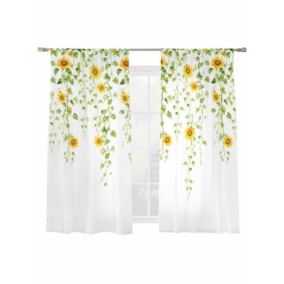 Daisy Floral Sheer Curtains 2 Panels Set Weeping Flower Sheer Window Curtains Light Filtering Rod Pocket Voile Drapes for Bedroom Living Room 52"x63"
