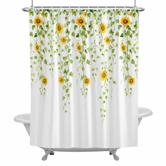 Daisy Floral Shower Curtain for Bathroom, Weeping Flower Waterproof Cloth Fabric Bathroom Accessories Set with 12 Rust Proof Plastic Hooks, 54"x78"