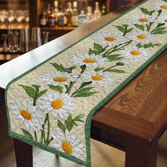 Botanical Quilted Table Runner, Sage Green Floral Farmhouse Decor, Cottage Kitchen Gift