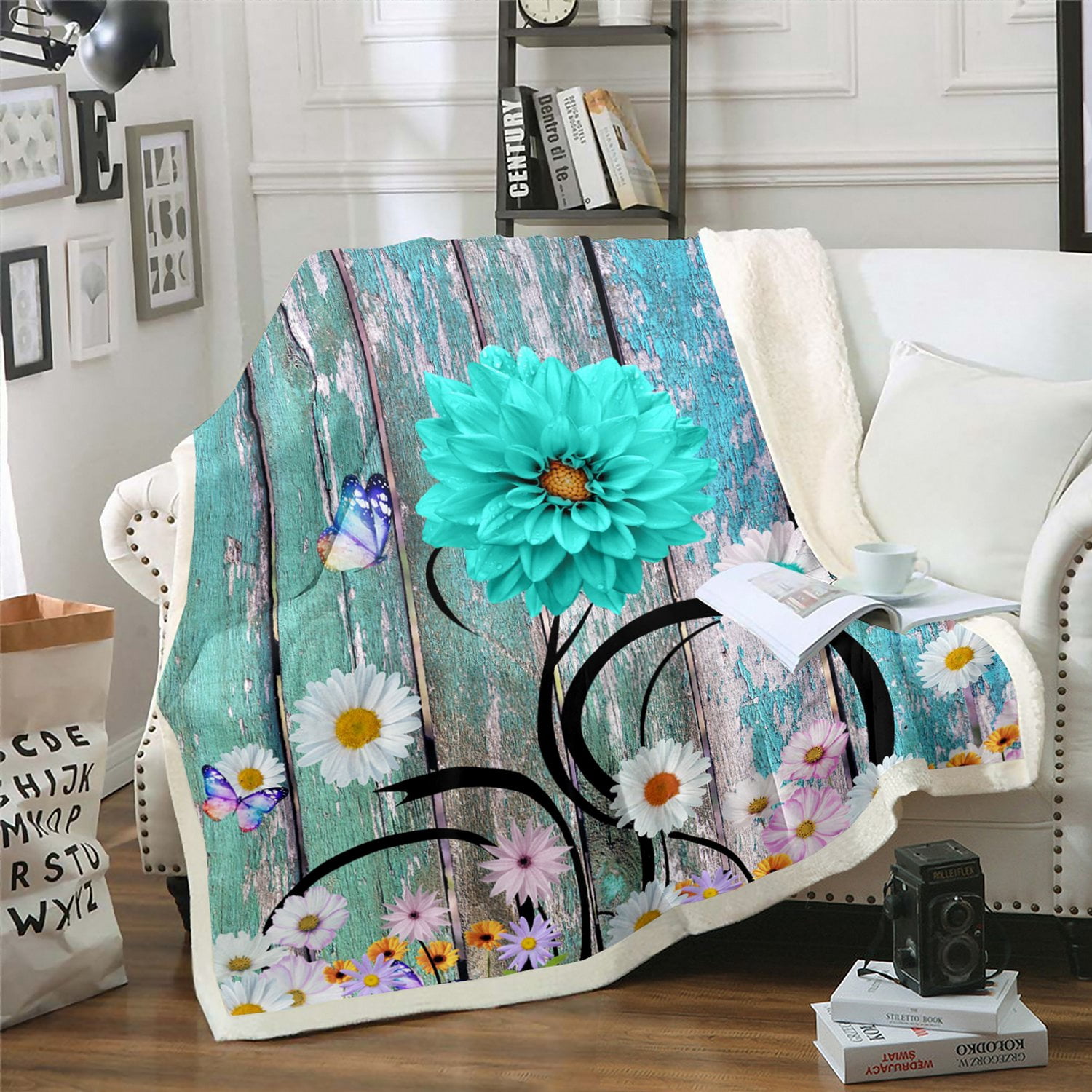 Rustic Scene Floral Knitted Blanket