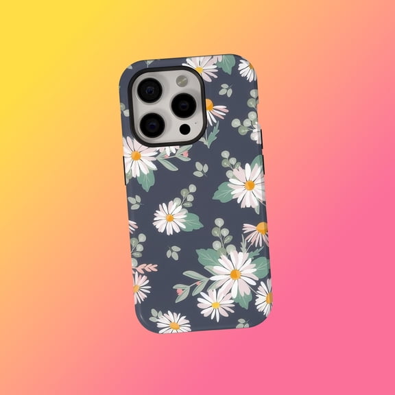 Daisy Floral Tough Phone Case for iPhone, Dual-Layer Polycarbonate TPU Protective Cover, Botanical Wildflower Design