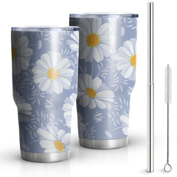 Daisy Floral Tumbler with Lid and Straw Stainless Steel 30oz Daisy Tumbler Cup Insulated Daisy Water Bottle Cups Coffee Tumbler Travel Mug Gifts for Women