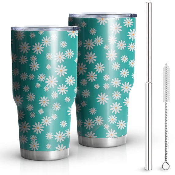 Daisy Floral Tumbler with Lid and Straw Stainless Steel 30oz Daisy Tumbler Cup Insulated Daisy Water Bottle Cups Coffee Tumbler Travel Mug Gifts for Women