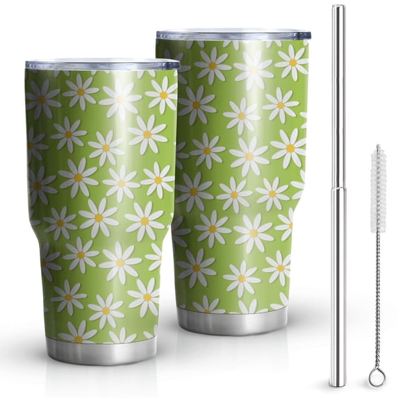 Daisy Floral Tumbler with Lid and Straw Stainless Steel 30oz Daisy Tumbler Cup Insulated Daisy Water Bottle Cups Coffee Tumbler Travel Mug Gifts for Women