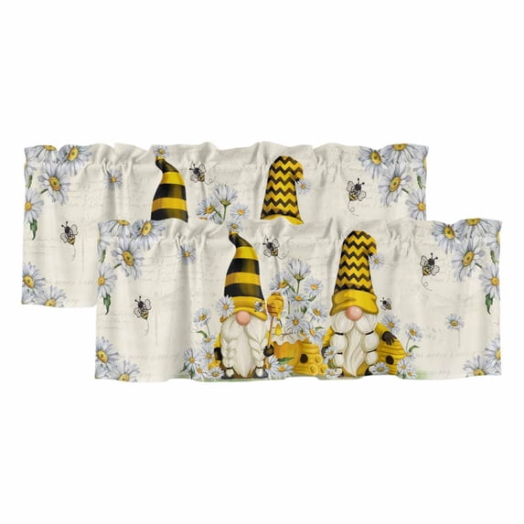 Daisy Floral Valances for Windows, Decorative Rod Pocket Window Valance Curtains, Vintage Rustic Bee Gnomes Flowers Short Curtain Drapes for Kitchen/Bathroom/Living Room, 2 Panels, 42" W x 12" L