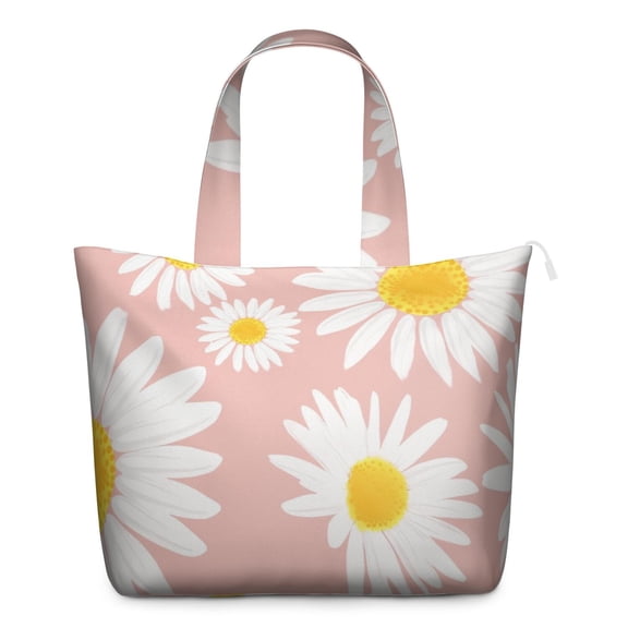 Daisy Floral Vintage Tote Bag for Women - Large Capacity Travel Weekender Bag with Zipper Closure & Interior Pockets, Boho Cute Aesthetic Design