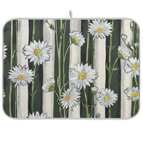 Daisy Floral on Stripe Dish Drying Mats Kitchen Mat Microfiber Counter Absorbent Dish Pad Drainer Rack 16"x18"