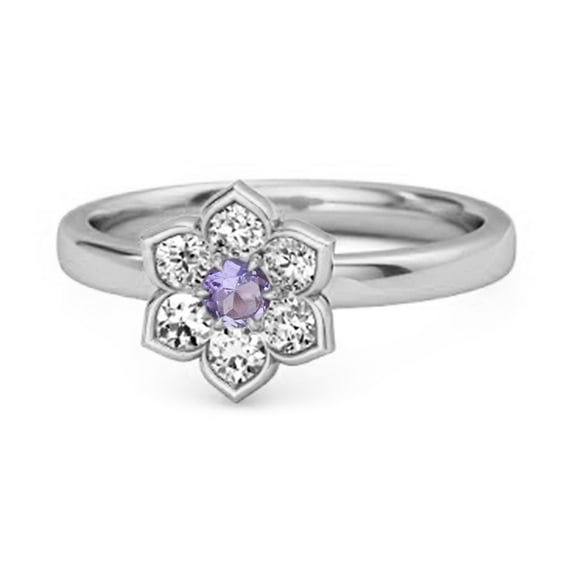 Daisy Flower 0.10 Cts Amethyst 925 Sterling Silver Women Women Valentines Day Gifts Ring