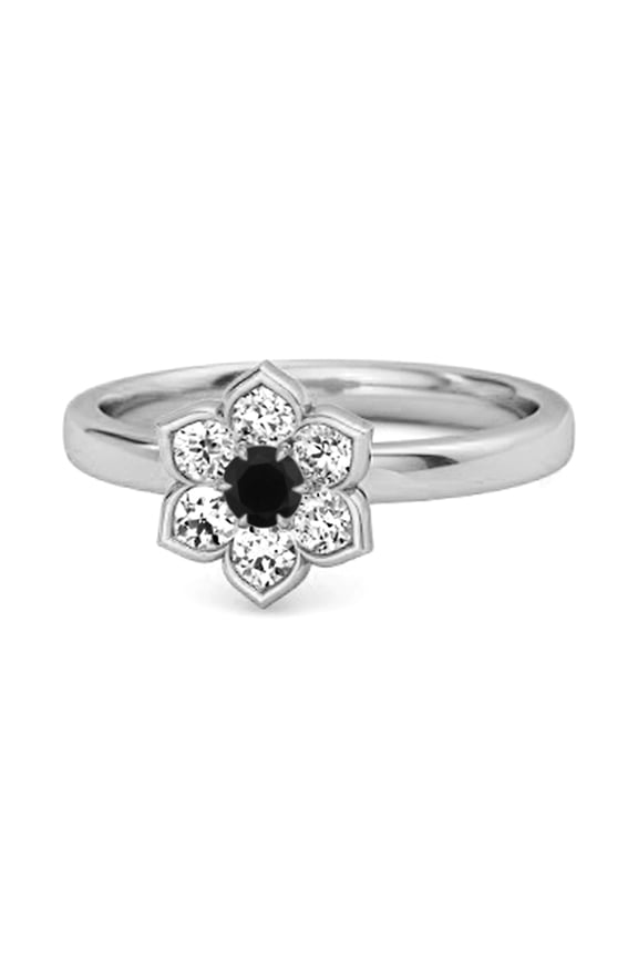 Daisy Flower 0.10 Cts Black Spinel 925 Sterling Silver Women Women Valentines Day Gifts Ring