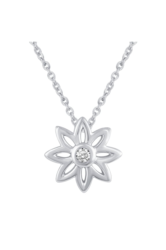Daisy Flower 1/40 Ct Diamond Pendant Necklace 925 Sterling Silver