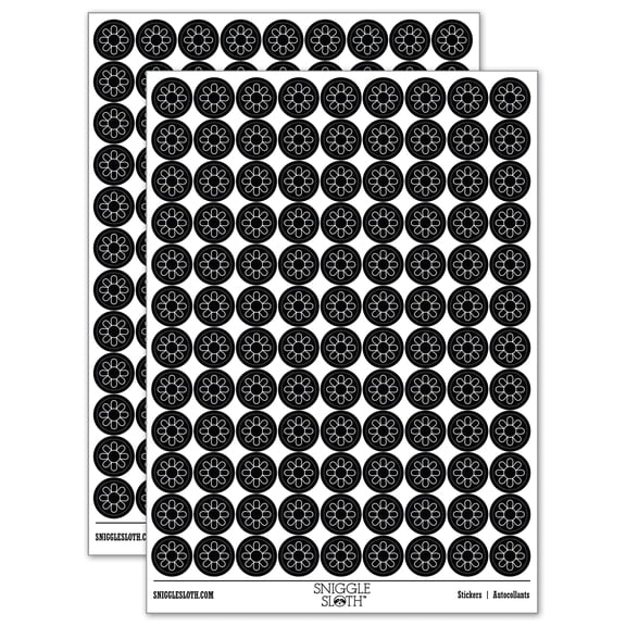 Daisy Flower 200+ Round Stickers - Black - Matte Finish - 0.50" Size