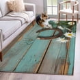 thumbnail image 1 of Daisy Flower 3'x5' Washable Rug, Vintage Horseshoes Farmhouse Wooden Grain Teal Non-Slip Area Rugs for Entryway Kitchen Classroom, StainResistant Dorm Throw Carpet, Low Pile Soft Indoor Floor Mat, 1 of 9