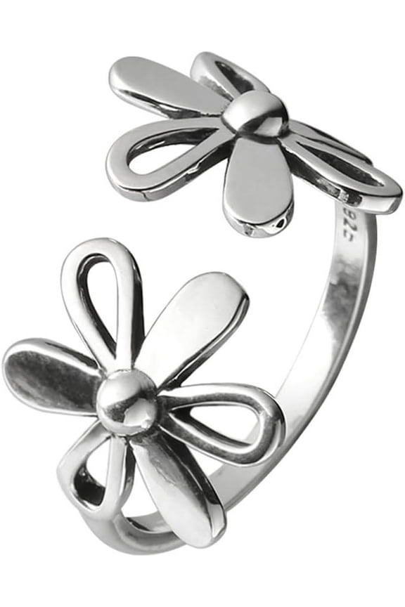 Daisy Flower 925 Sterling Silver Adjustable Open Ring for Women Girls Hypoallergenic Expandable Wedding Statement Finger Rings Comfort Fit Dainty Engagement Birthday Mother's Jewelry Gift